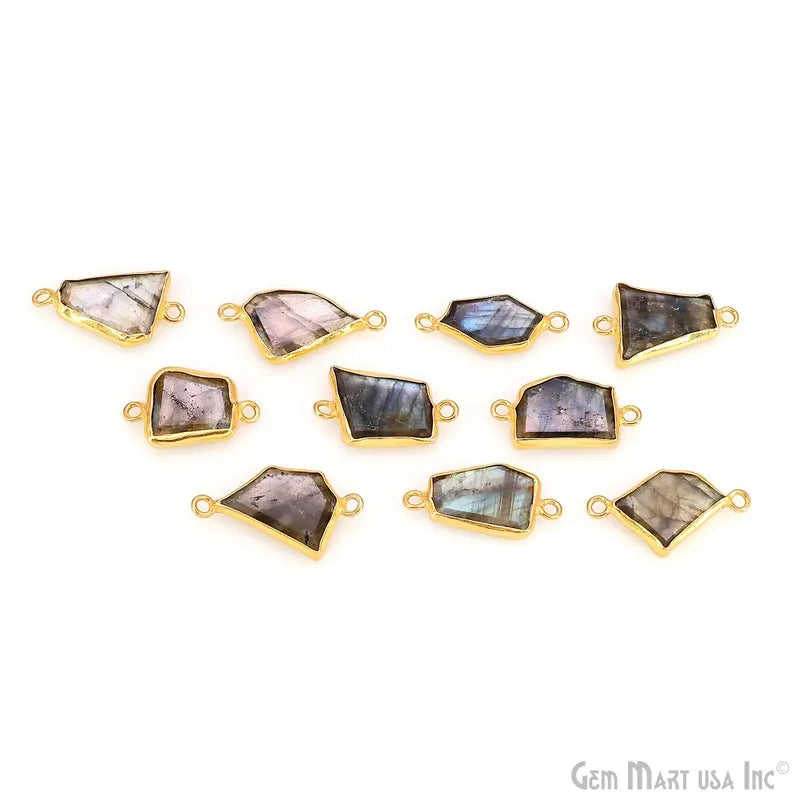 Labradorite Rough Gemstone 23x13mm Gold Plated Double Bail Charm Connector