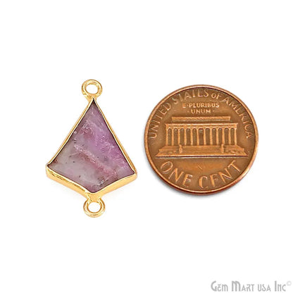Ruby Ziopsite Geometric Flat Gemstone 23x13mm Gold Plated Double Bail Charm Connector