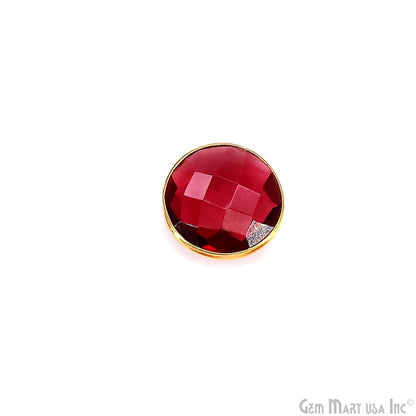 Pink Tourmaline Round Faceted Stones Gold Rim, Red Glass Cabochons Bezel Connector
