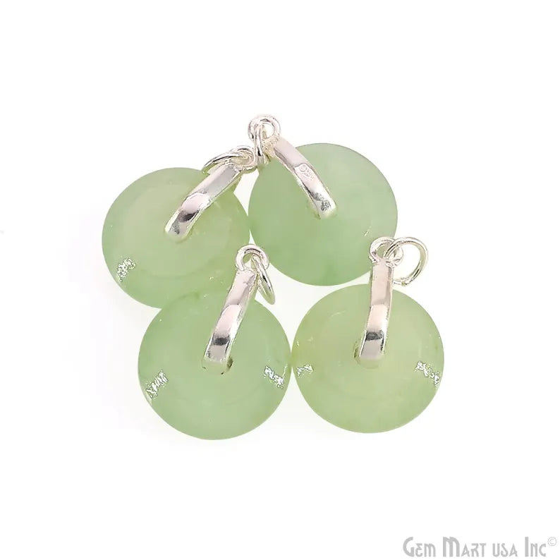 Prehnite Round Shape 21x15mm Sterling Silver Single Bail Gemstone Pendant