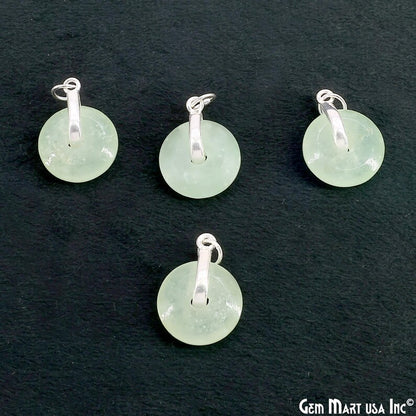 Prehnite Round Shape 21x15mm Sterling Silver Single Bail Gemstone Pendant