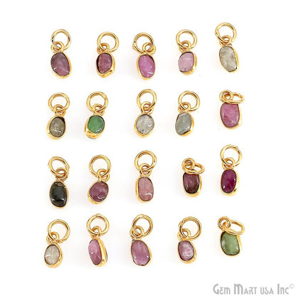 Multi Tourmaline Oval 9x4mm Gold Plated Single Bail Bezel Gemstone Connector