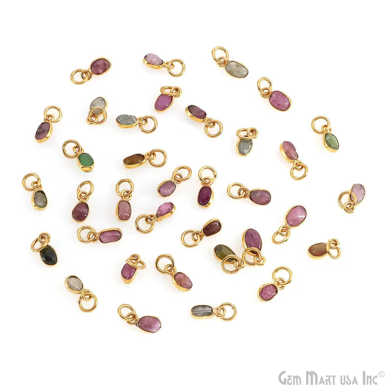 Multi Tourmaline Oval 9x4mm Gold Plated Single Bail Bezel Gemstone Connector