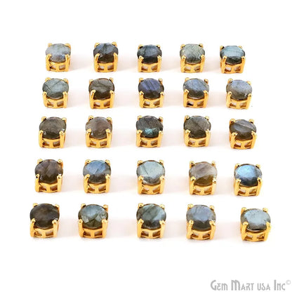 Labradorite Prong Setting Round 7mm Gold Plated Gemstone Connector