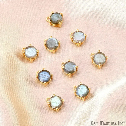 Labradorite Prong Setting Round 7mm Gold Plated Gemstone Connector