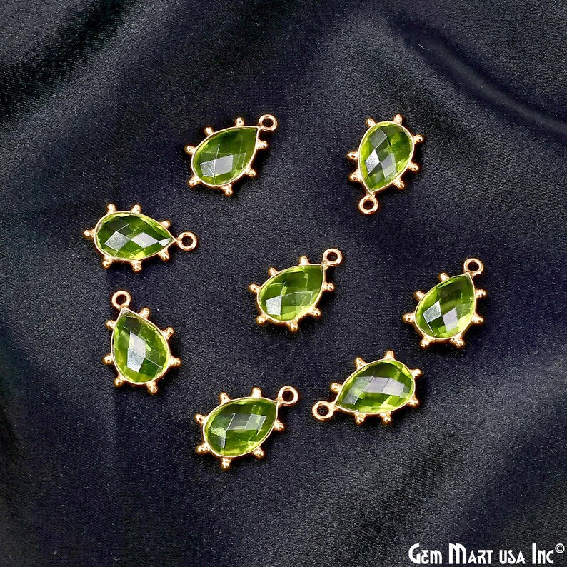 Peridot Pears 17x11mm Gold Plated Single Bail Bezel Gemstone Connector