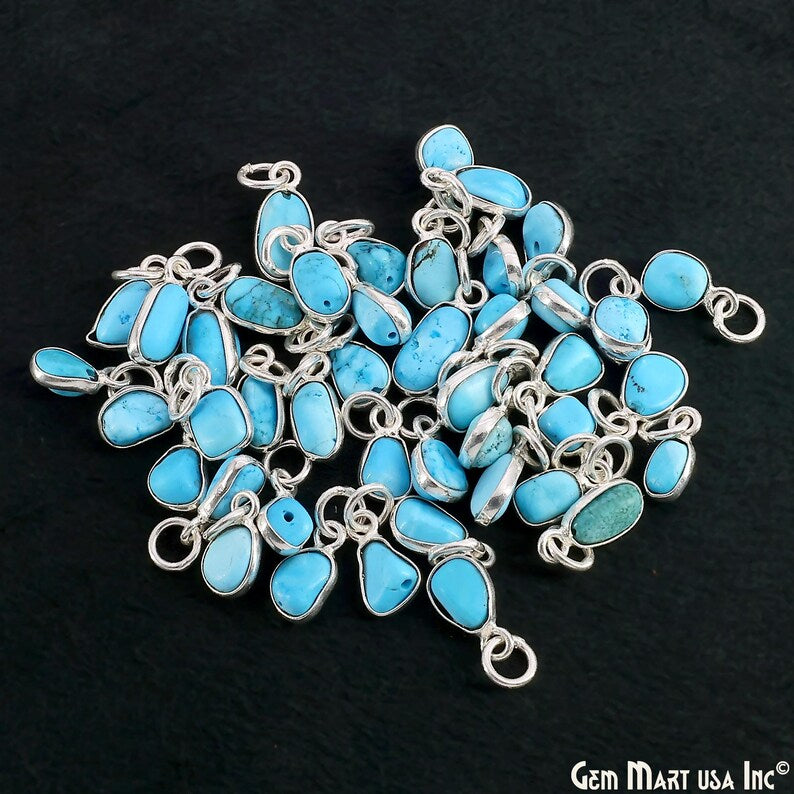 Turquoise Free Form 11x5mm Silver Plated Single Bail Bezel Gemstone Connector