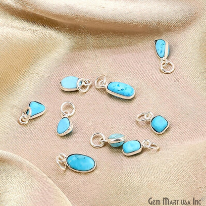 Turquoise Free Form 11x5mm Silver Plated Single Bail Bezel Gemstone Connector