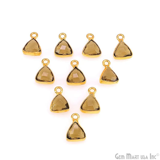 Smoky Topaz Trillion 8mm Gold Plated Single Bail Bezel Gemstone Connector