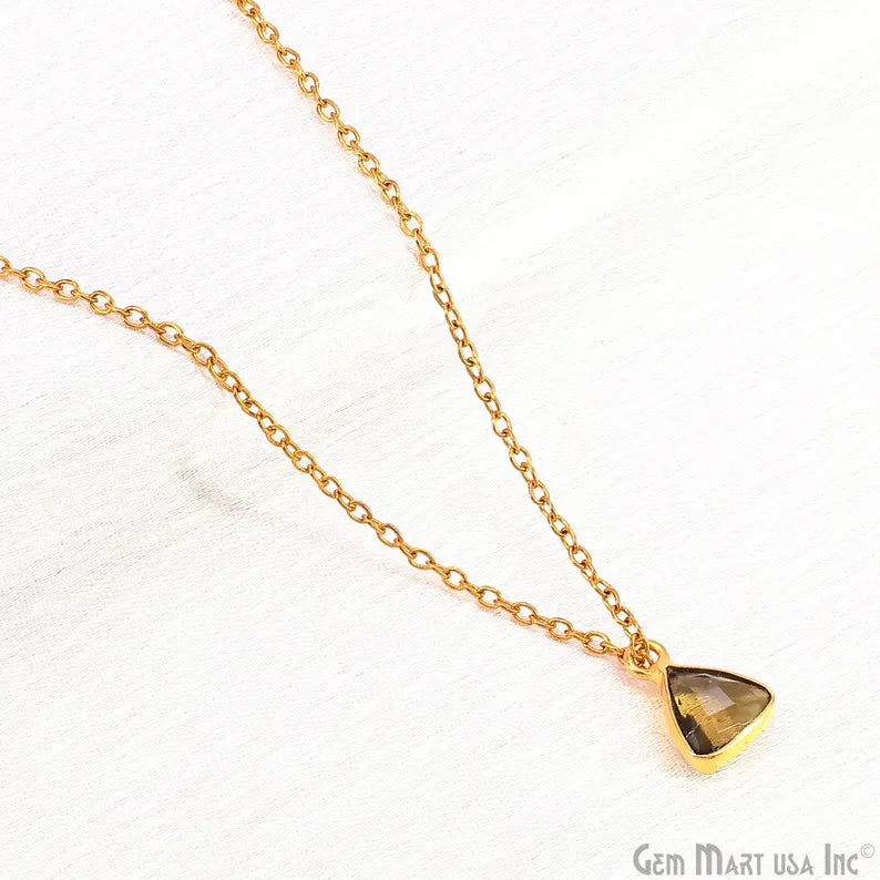 Smoky Topaz Trillion 8mm Gold Plated Single Bail Bezel Gemstone Connector