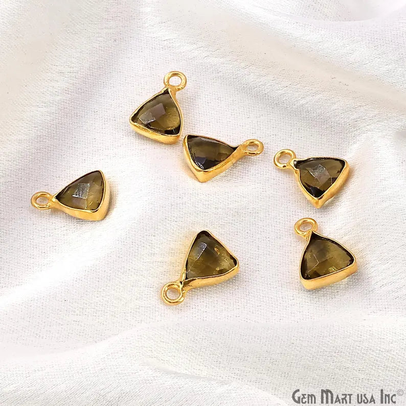 Smoky Topaz Trillion 8mm Gold Plated Single Bail Bezel Gemstone Connector