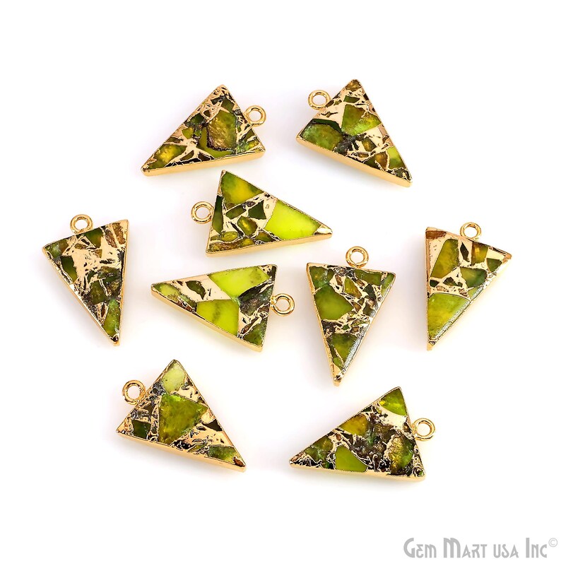 Triangle Mosaic Gemstone Charm 25x15mm Gold Electroplated Single Bail Gemstone Connector