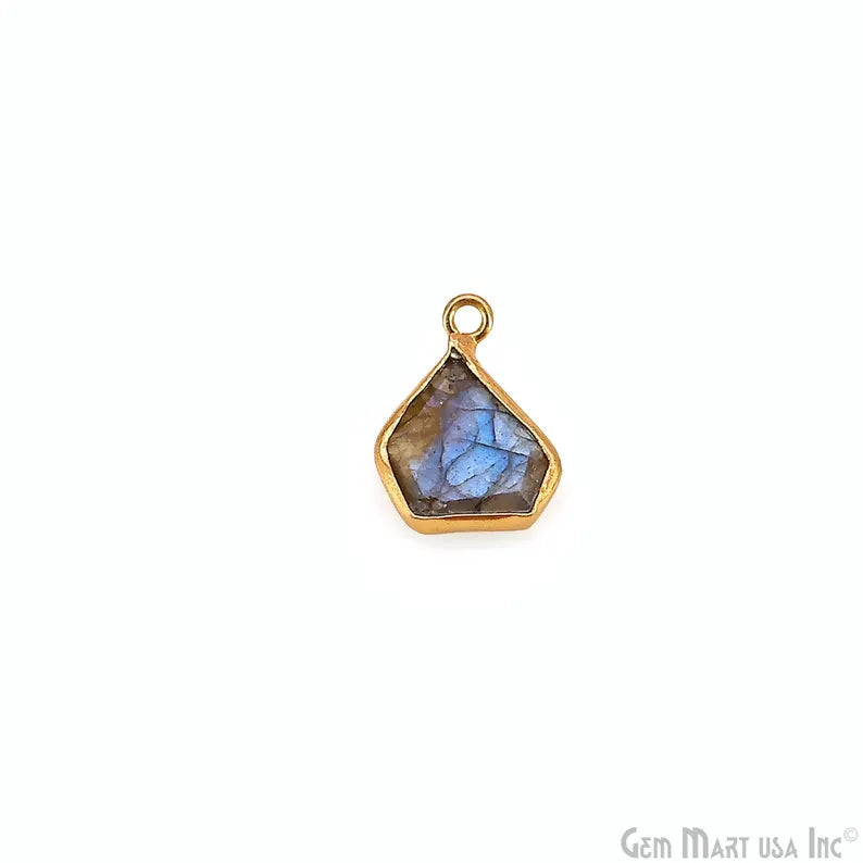 Labradorite Rough Gemstone 19x10mm Gold Plated Single Bail Charm Connector