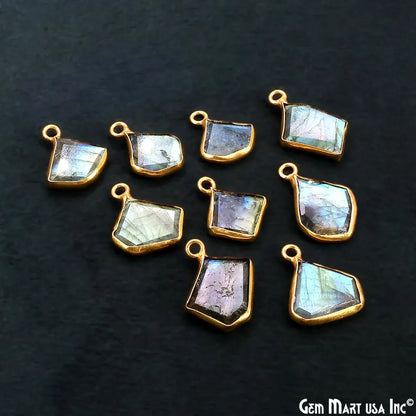 Labradorite Rough Gemstone 19x10mm Gold Plated Single Bail Charm Connector