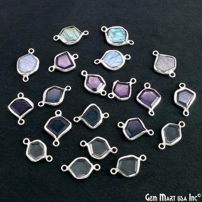 Geometric Flat Gemstone 21x13mm Silver Electroplated Double Bail Connector