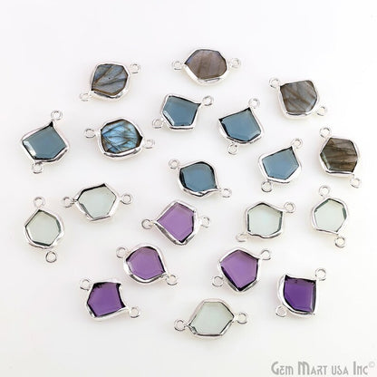 Geometric Flat Gemstone 21x13mm Silver Electroplated Double Bail Connector