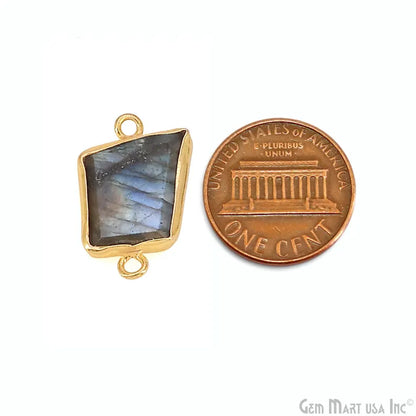 Labradorite Rough Gemstone 23x13mm Gold Plated Double Bail Charm Connector