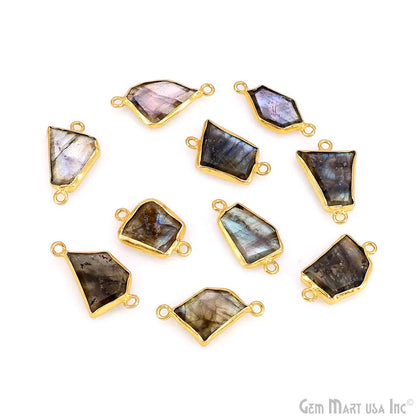 Labradorite Rough Gemstone 23x13mm Gold Plated Double Bail Charm Connector