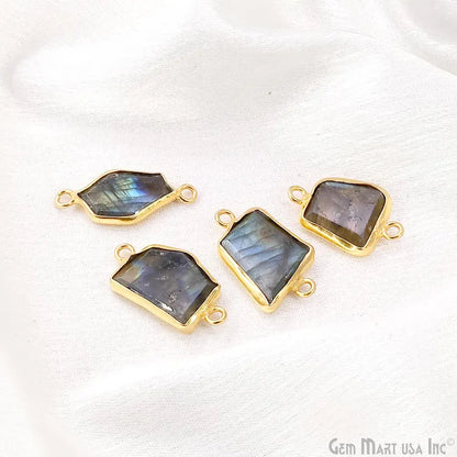 Labradorite Rough Gemstone 23x13mm Gold Plated Double Bail Charm Connector