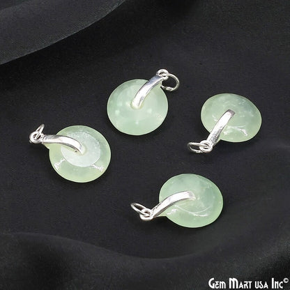 Prehnite Round Shape 21x15mm Sterling Silver Single Bail Gemstone Pendant