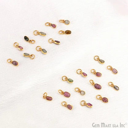 Multi Tourmaline Oval 9x4mm Gold Plated Single Bail Bezel Gemstone Connector