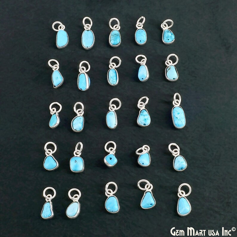 Turquoise Free Form 11x5mm Silver Plated Single Bail Bezel Gemstone Connector