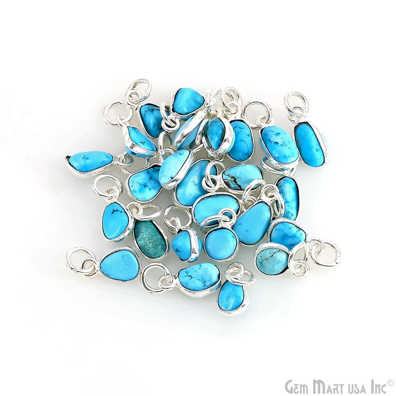 Turquoise Free Form 11x5mm Silver Plated Single Bail Bezel Gemstone Connector