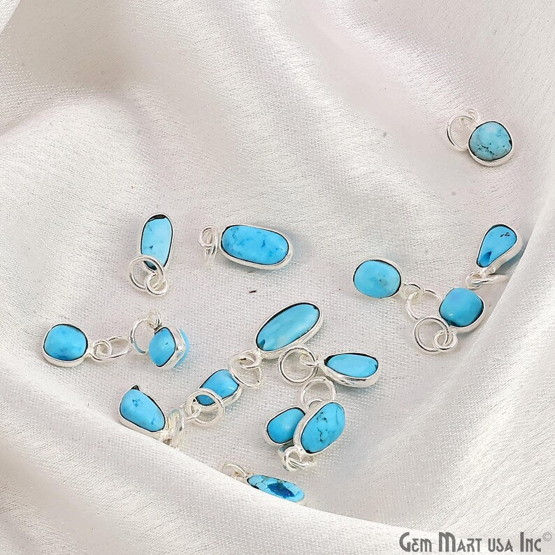 Turquoise Free Form 11x5mm Silver Plated Single Bail Bezel Gemstone Connector
