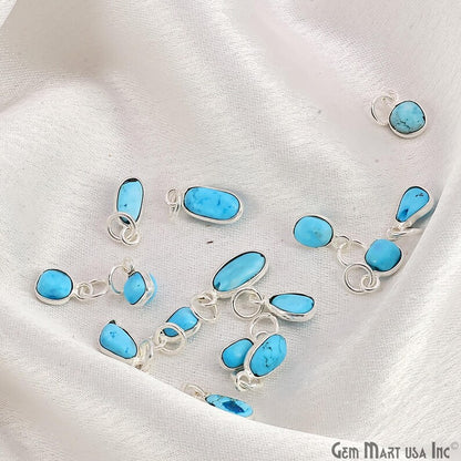 Turquoise Free Form 11x5mm Silver Plated Single Bail Bezel Gemstone Connector