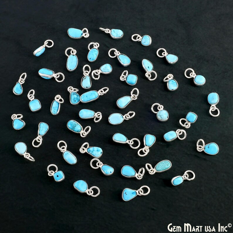 Turquoise Free Form 11x5mm Silver Plated Single Bail Bezel Gemstone Connector