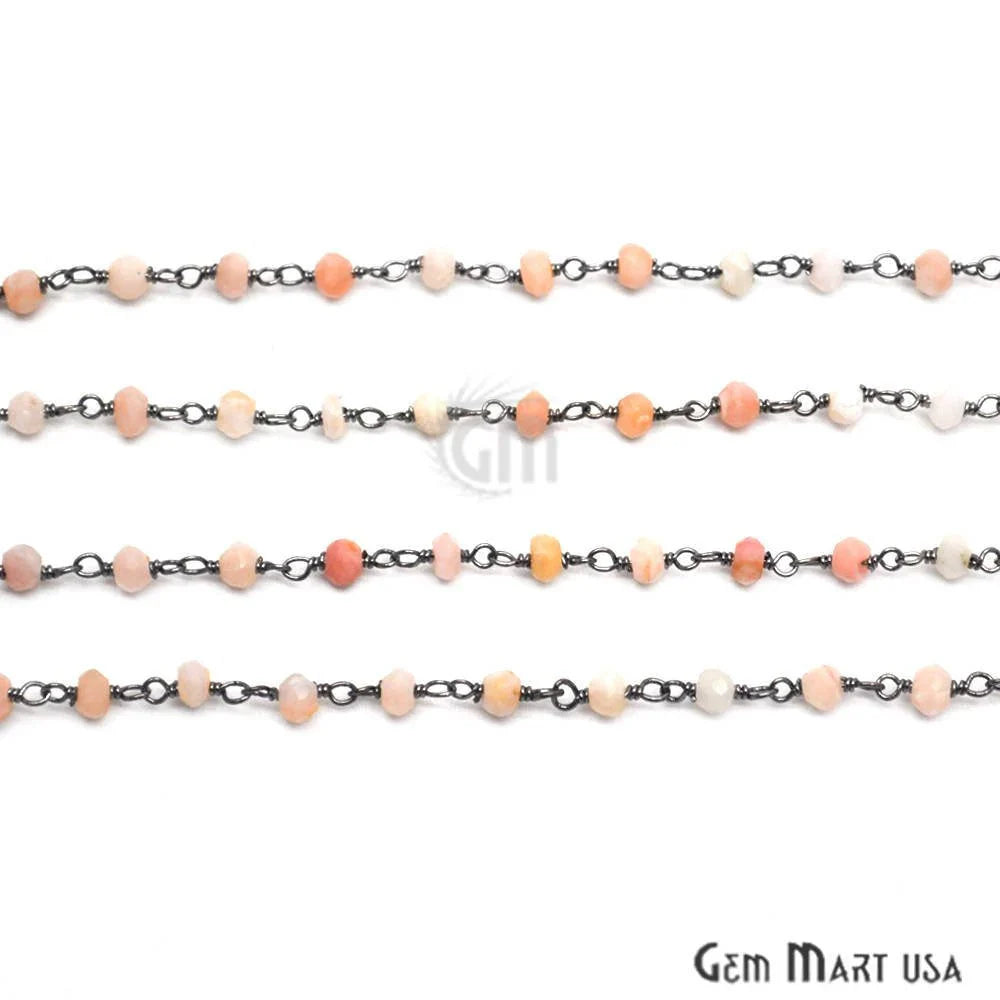 Pink Opal Beaded Oxidized Wire Wrapped Rosary Chain