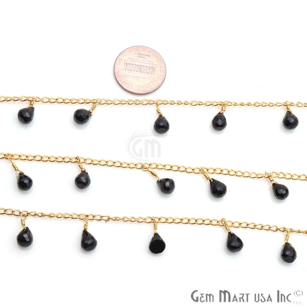 Black Spinel Beaded Gold Wire Wrapped Dangle Rosary Chain