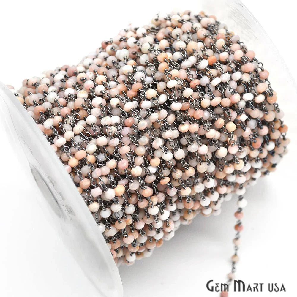 Pink Opal Beaded Oxidized Wire Wrapped Rosary Chain