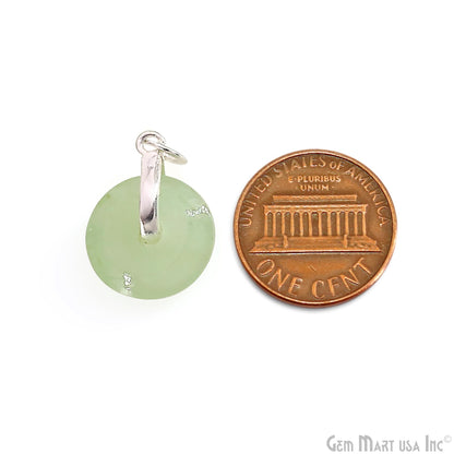 Prehnite Round Shape 21x15mm Sterling Silver Single Bail Gemstone Pendant