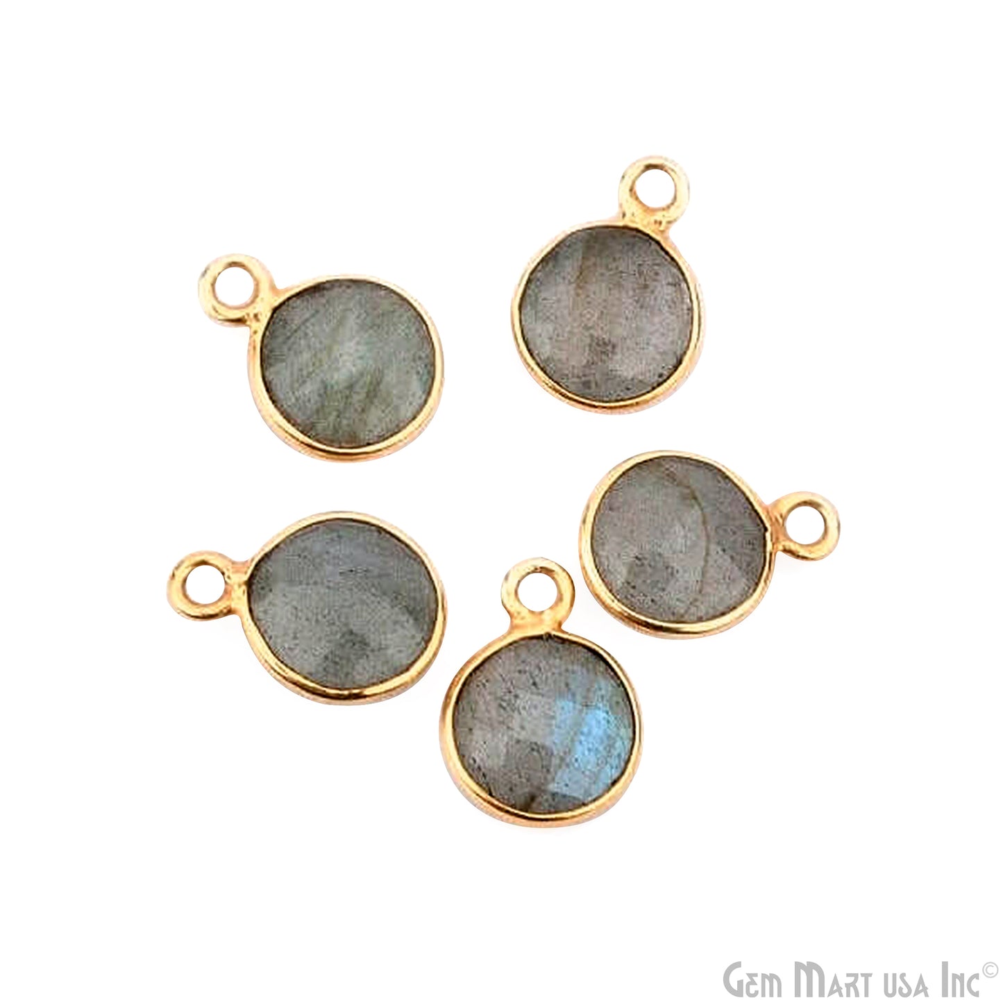 Natural Labradorite Round Shape 7mm Gold Plated Single Bail Gemstone Bezel Connector