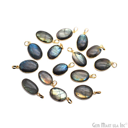 Labradorite 28x17mm Gold Electroplated Gemstone Connector Pendant