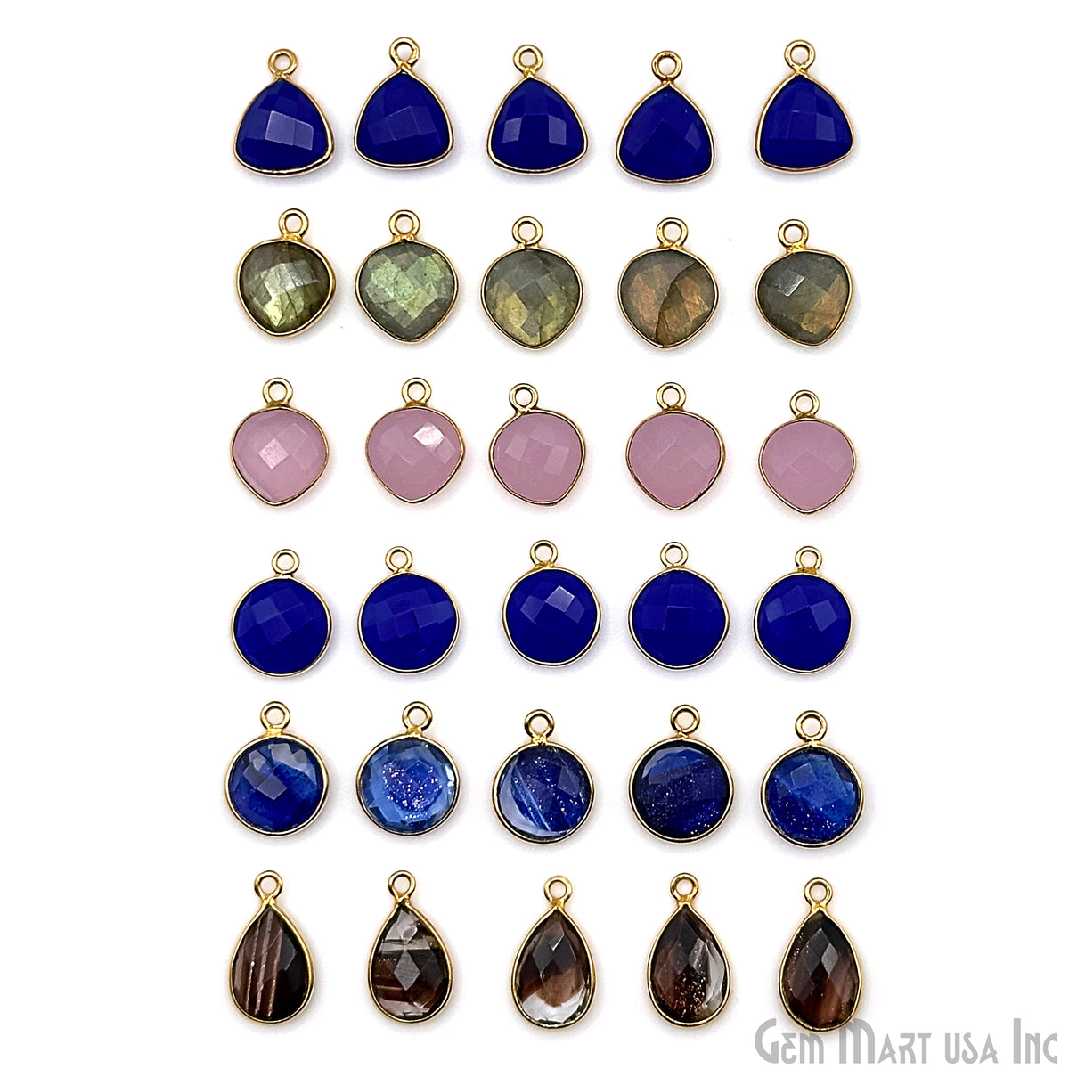 Gold Plated Pendant Bulk Lot, Single Bail Bezel Gemstones, Jewelry Making Supplies, DIY Jewelry Starter Kit, 18 pcs Craft Pack, GemMartUSA