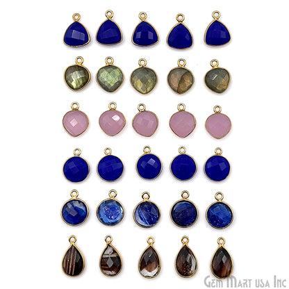 Gold Plated Pendant Bulk Lot, Single Bail Bezel Gemstones, Jewelry Making Supplies, DIY Jewelry Starter Kit, 18 pcs Craft Pack, GemMartUSA