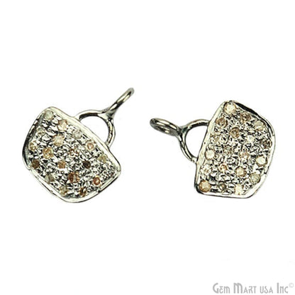 Purse Shape 12x9mm Diamond Pave Single Bail Sterling Silver Charm for Bracelet & Pendants