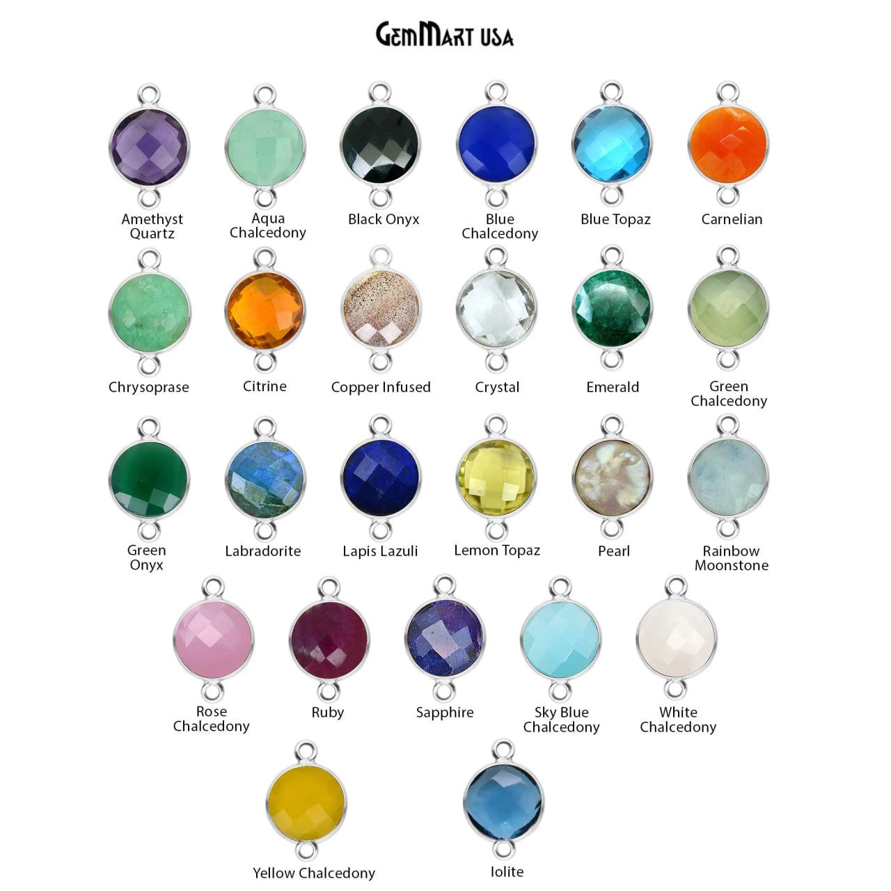 Round 10mm Double Bail Silver Plated Gemstone Bezel Connector