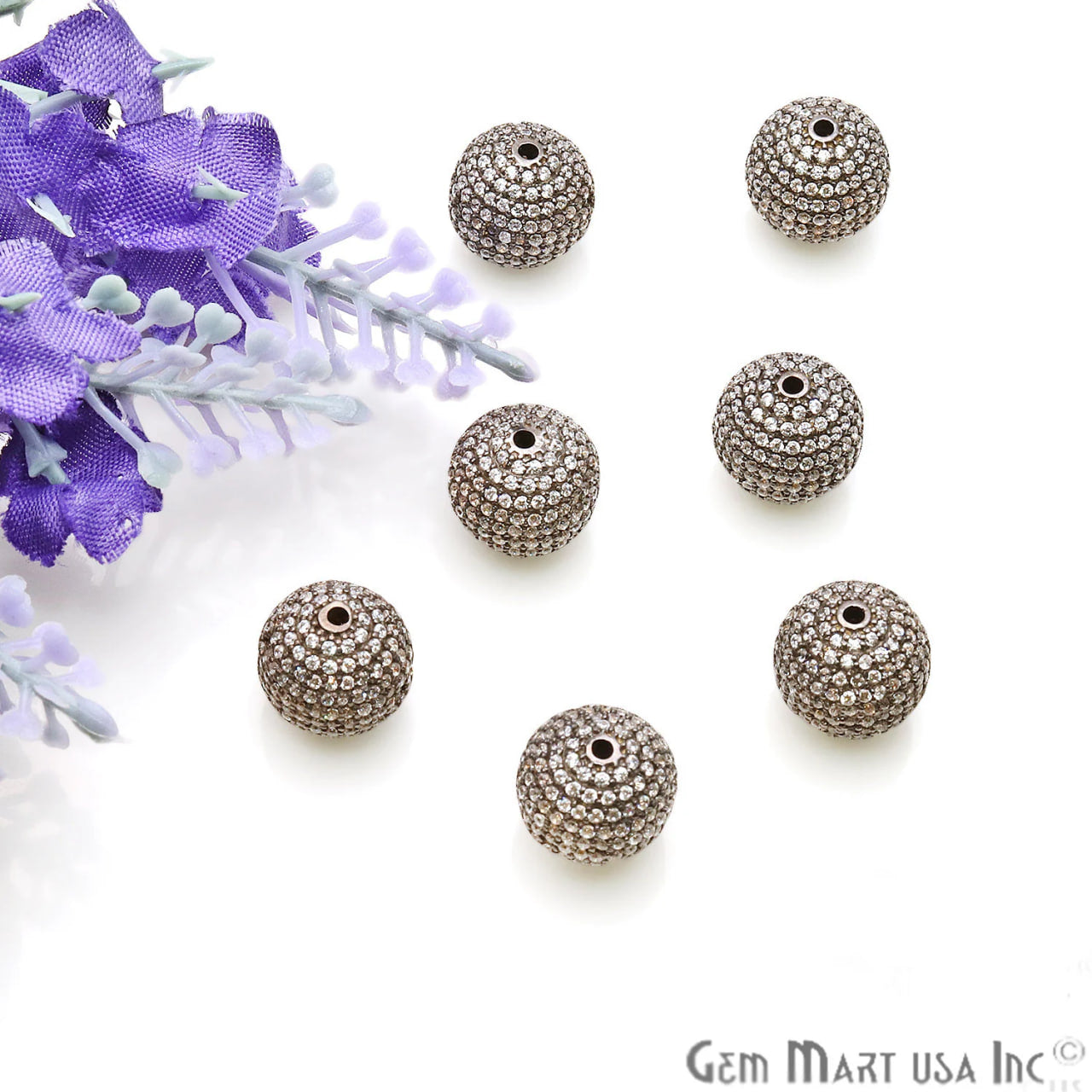Cubic Zircon Round 7mm Beads Ball Sterling Silver Charm For Bracelet & Pendants