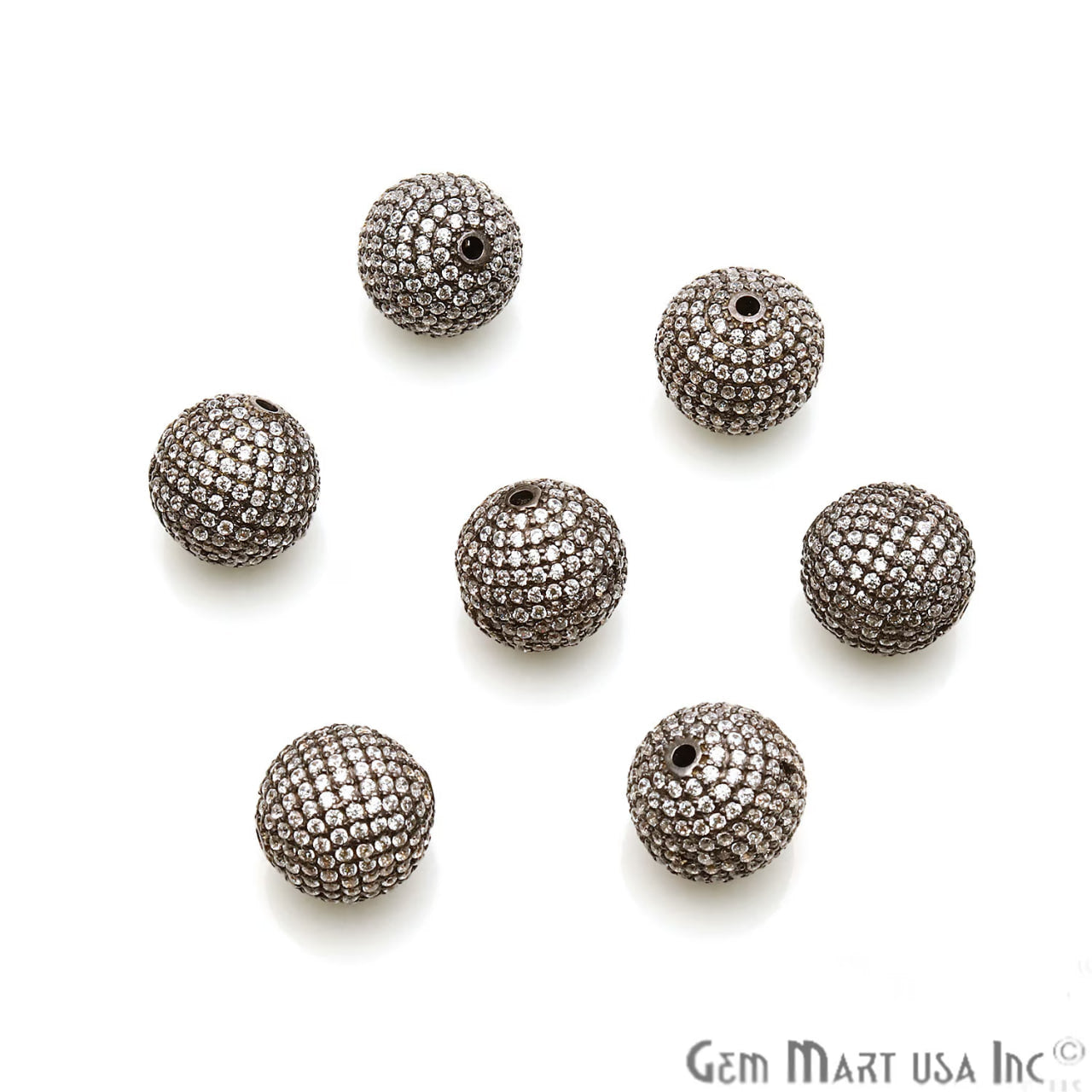 Cubic Zircon Round 7mm Beads Ball Sterling Silver Charm For Bracelet & Pendants
