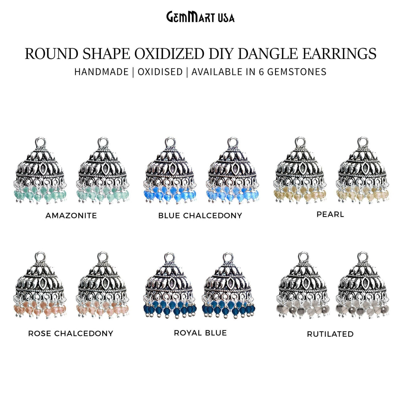 Round Shape Oxidized Dangle Earrings Supply - 1Pair (Pick your Gemstone)