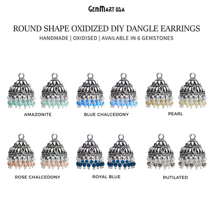 Round Shape Oxidized Dangle Earrings Supply - 1Pair (Pick your Gemstone)