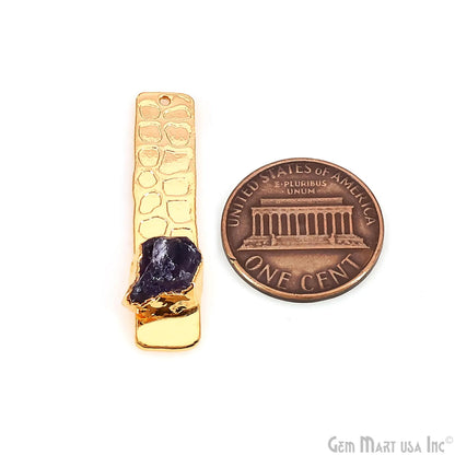 Rough Gemstone Gold Electroplated Rectangle 35x8mm Gemstone Bar Necklace Pendant Connector