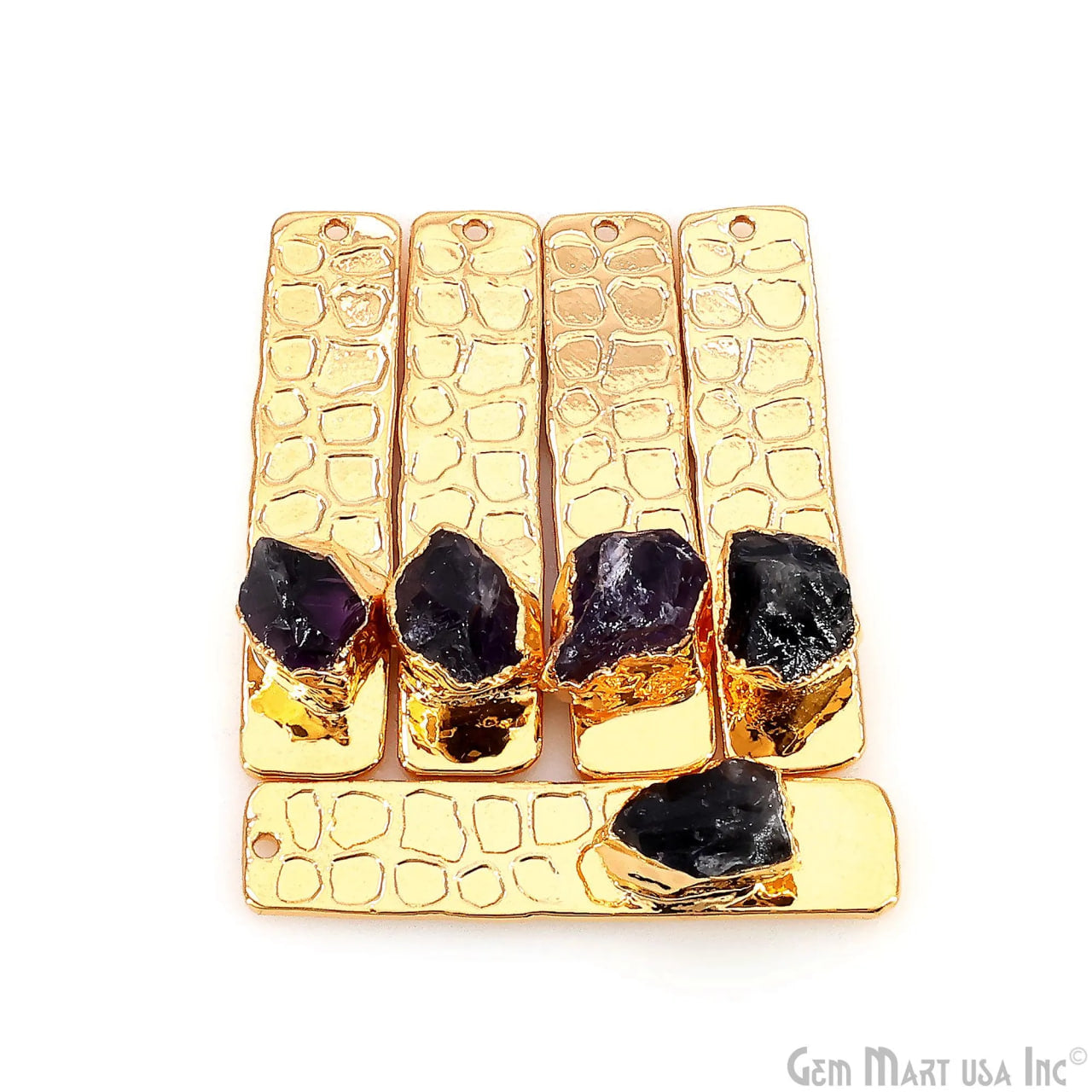 Rough Gemstone Gold Electroplated Rectangle 35x8mm Gemstone Bar Necklace Pendant Connector