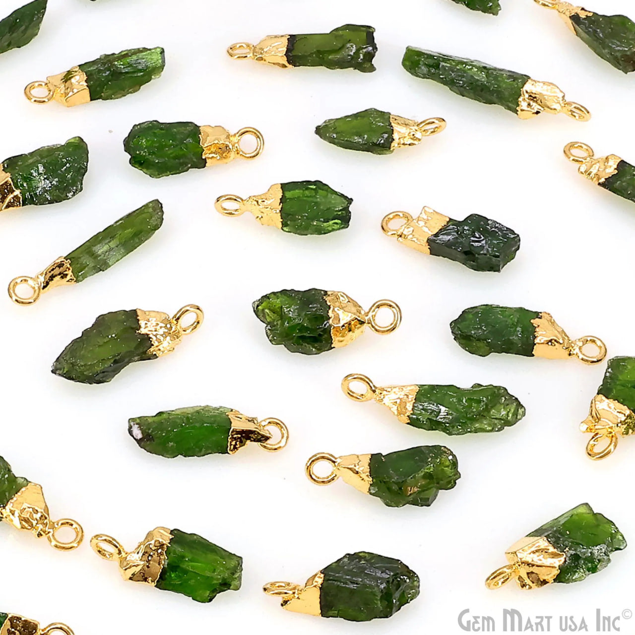 Raw Chrome Diopside Gemstone 18x5mm Organic Shape Gold Edged Single Bail Connector Charm