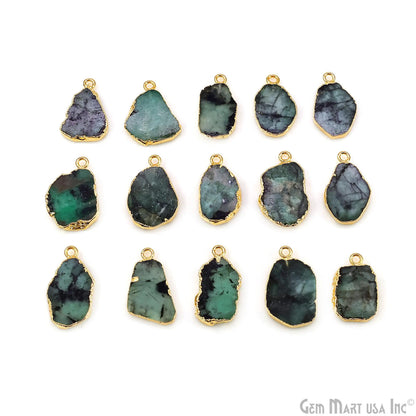 Emerald Free Form 22x13mm Electroplated Gemstone Single Bail Connector