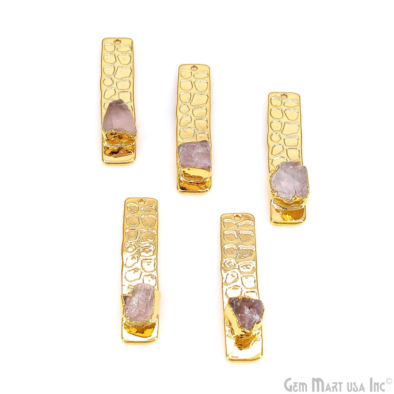 Rough Gemstone Gold Electroplated Rectangle 35x8mm Gemstone Bar Necklace Pendant Connector
