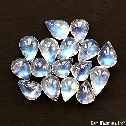 Natural Rainbow Moonstone Pears Cabochon, 9x14mm, AA Quality Blue Fire, 100% Cabochon Loose Stone, Wholesale Gemstones- 10 Carat